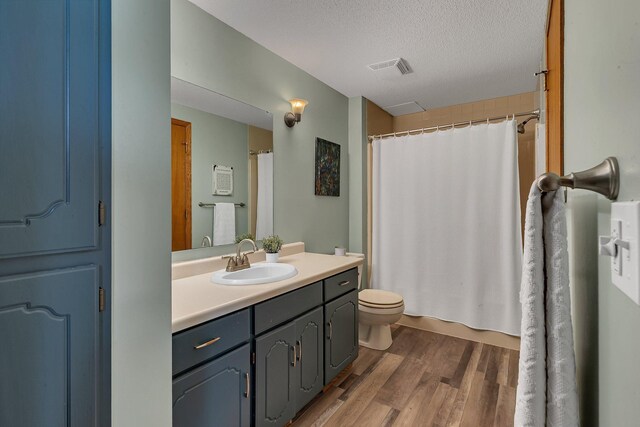 1805 7th Ave N, Sartell, MN 56377 - bathroom featuring vanity, wood finished floors, a textured ceiling, and curtained shower
