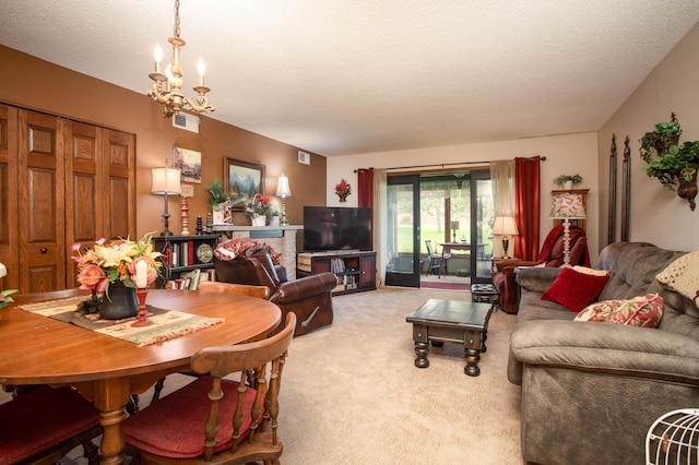 1415 Lake St Unit 114, Alexandria, MN 56308 - living area with a chandelier, light colored carpet, and a textured ceiling