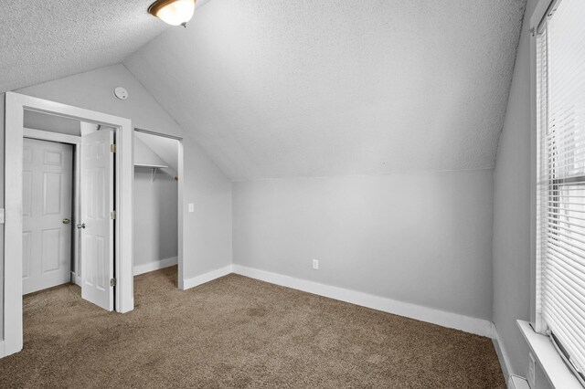 3806 Jackson St NE, Columbia Heights, MN 55421 - bonus room featuring a textured ceiling, vaulted ceiling, and carpet