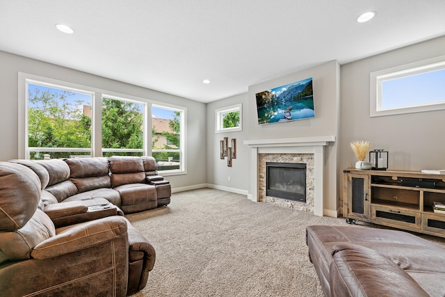 19550 Albany Cir NW, Elk River, MN 55330 - carpeted living room featuring a glass covered fireplace and recessed lighting