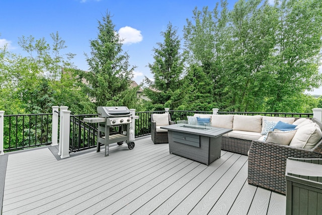 19550 Albany Cir NW, Elk River, MN 55330 - deck featuring an outdoor living space and a grill