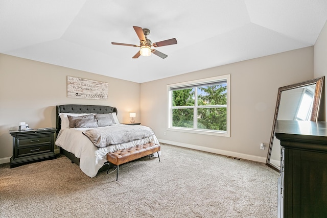 19550 Albany Cir NW, Elk River, MN 55330 - bedroom featuring carpet floors, a raised ceiling, and ceiling fan