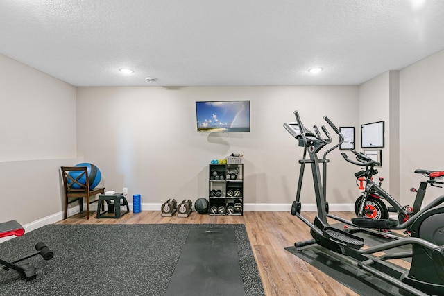 19550 Albany Cir NW, Elk River, MN 55330 - workout room featuring wood finished floors, recessed lighting, and a textured ceiling