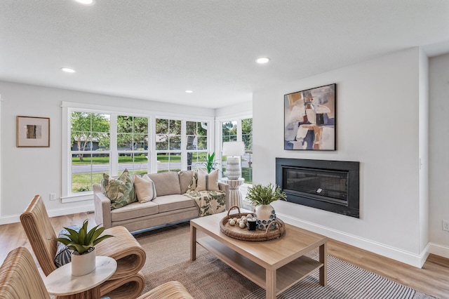 6901 Dawson Ln, Edina, MN 55435 - living area with a glass covered fireplace, wood finished floors, plenty of natural light, and recessed lighting