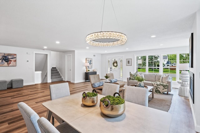 6901 Dawson Ln, Edina, MN 55435 - dining space with stairway, recessed lighting, and wood finished floors