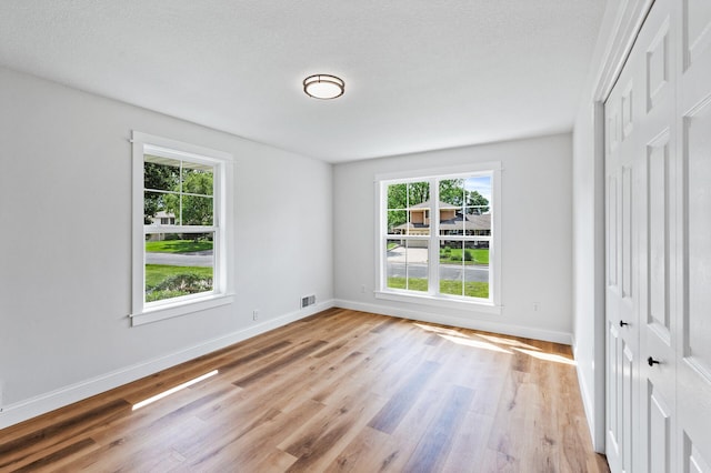 6901 Dawson Ln, Edina, MN 55435 - unfurnished bedroom featuring multiple windows, a closet, light wood-style flooring, and a textured ceiling