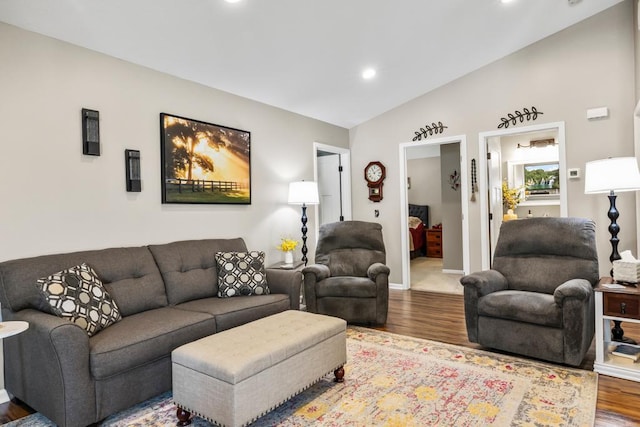 722 Hilltop Dr, Taylors Falls, MN 55084 - living room with vaulted ceiling, wood finished floors, and recessed lighting