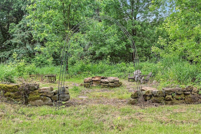 19316 Miller Rd, Dell Grove Twp, MN 55072 - view of yard with an outdoor fire pit and a view of trees