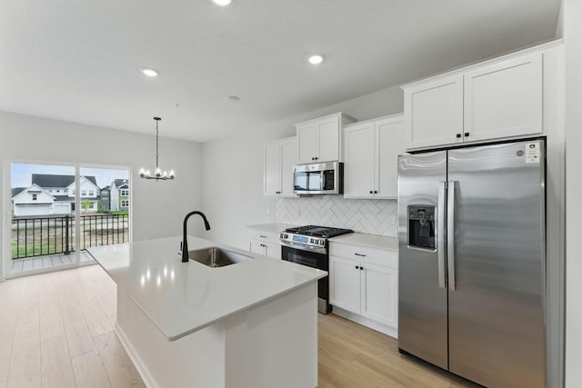 2726 Kepler Ave NE, Saint Michael, MN 55376 - kitchen featuring appliances with stainless steel finishes, light wood-type flooring, decorative backsplash, white cabinetry, and recessed lighting