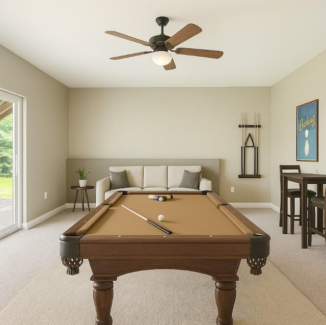 9721 Emerson Ct, Eden Prairie, MN 55347 - rec room featuring light carpet, billiards table, and a ceiling fan