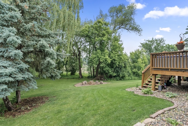 5278 River Wood Dr, Savage, MN 55378 - view of green lawn featuring a deck and stairway
