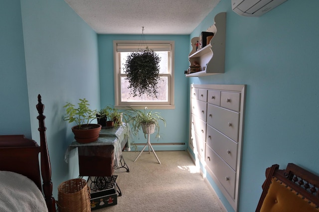 1138 Wintergreen Ln NE, Bemidji, MN 56601 - sitting room featuring light carpet, a textured ceiling, and an AC wall unit