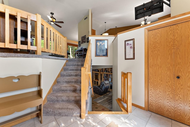 17317 Faraday Ct, Lakeville, MN 55024 - stairs with tile patterned flooring and ceiling fan