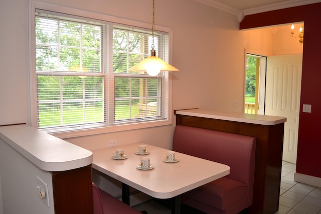 30155 Lakeview Ave, Wacouta Twp, MN 55066 - dining area with plenty of natural light, crown molding, light tile patterned floors, and breakfast area