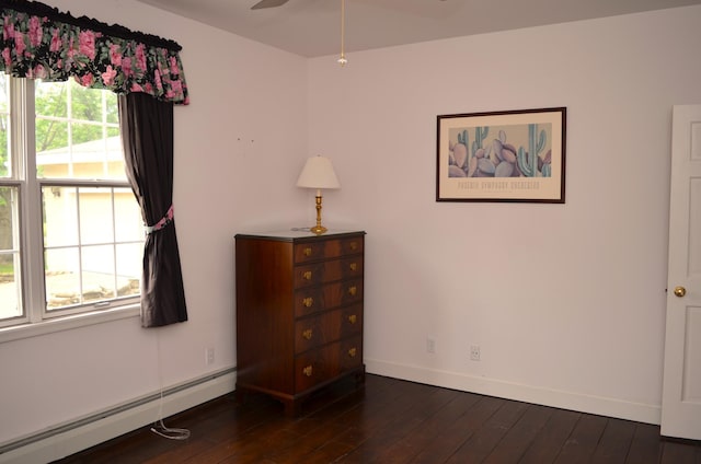 30155 Lakeview Ave, Wacouta Twp, MN 55066 - bedroom with a baseboard heating unit and dark wood-style flooring