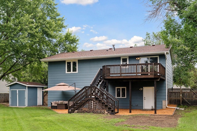 1650 107th Ave NW, Coon Rapids, MN 55433 - back of house featuring a wooden deck, stairs, and a storage shed