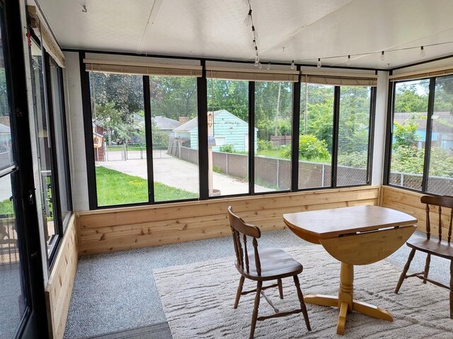 3465 5th St NE, Minneapolis, MN 55418 - sunroom featuring carpet and wooden walls