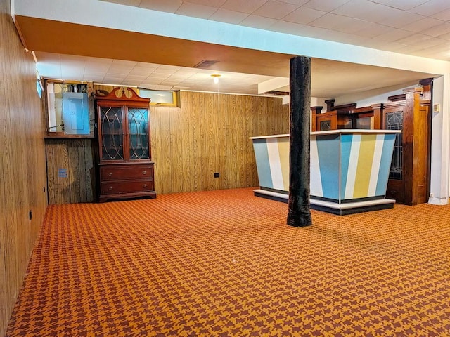 3465 5th St NE, Minneapolis, MN 55418 - finished below grade area with wood walls, electric panel, and carpet