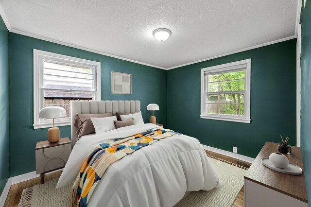 6289 Edgewood Ave N, Brooklyn Park, MN 55428 - bedroom featuring wood finished floors, ornamental molding, and a textured ceiling