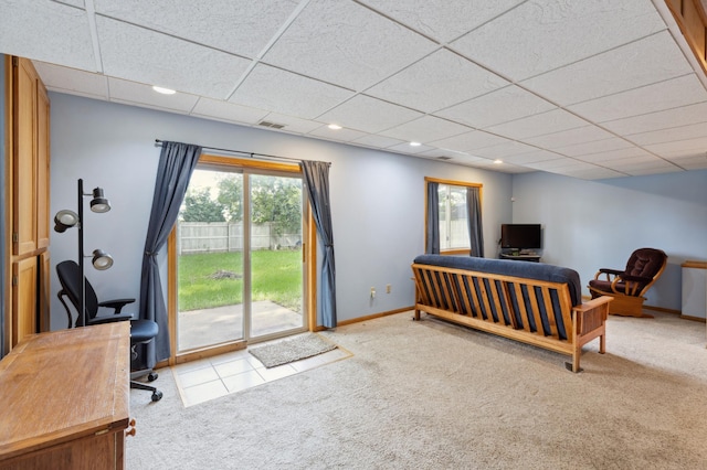 3147 94th Ln NE, Blaine, MN 55449 - carpeted bedroom with access to outside, a paneled ceiling, multiple windows, a desk, and recessed lighting
