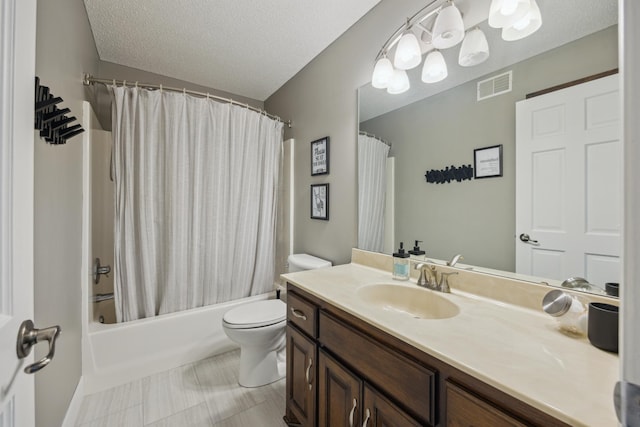 26659 145th St NW, Zimmerman, MN 55398 - bathroom featuring vanity, shower / tub combo, and a textured ceiling