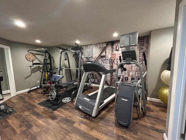 26659 145th St NW, Zimmerman, MN 55398 - exercise room featuring dark wood-type flooring and recessed lighting