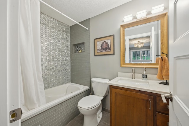 26659 145th St NW, Zimmerman, MN 55398 - full bathroom featuring tiled shower / bath combo, vanity, a textured ceiling, and tile patterned floors