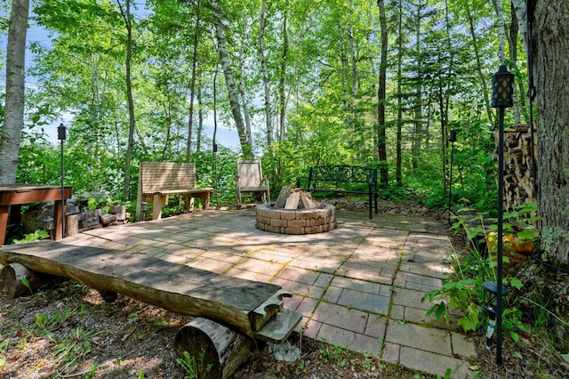 43784 Spider Lake Rd, Marcell, MN 56657 - view of patio featuring a fire pit