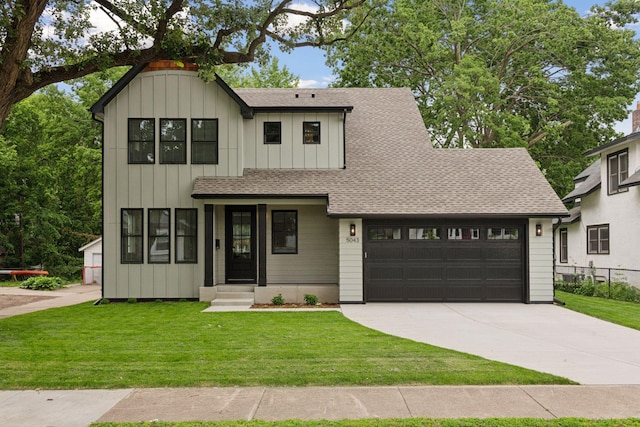 5043 42nd Ave S, Minneapolis, MN 55417 - modern farmhouse style home featuring board and batten siding, roof with shingles, concrete driveway, and a garage