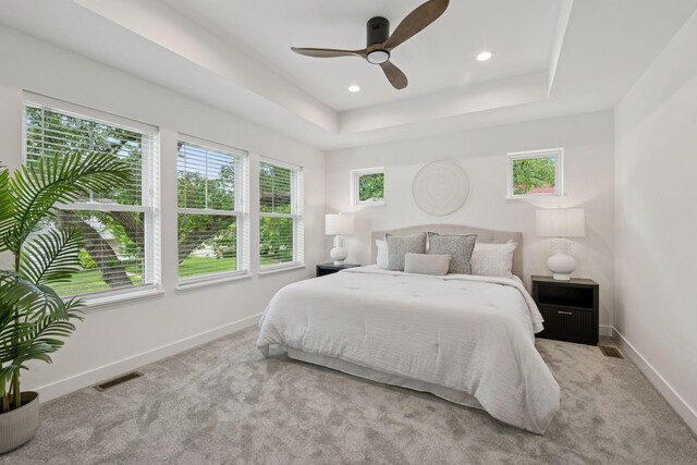 5043 42nd Ave S, Minneapolis, MN 55417 - bedroom with multiple windows, carpet flooring, a raised ceiling, a ceiling fan, and recessed lighting