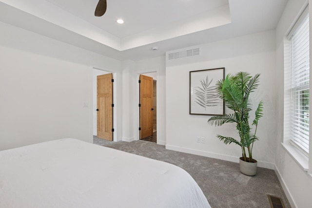 5043 42nd Ave S, Minneapolis, MN 55417 - carpeted bedroom featuring a raised ceiling, ceiling fan, and recessed lighting