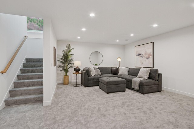 5043 42nd Ave S, Minneapolis, MN 55417 - carpeted living area with recessed lighting and stairs