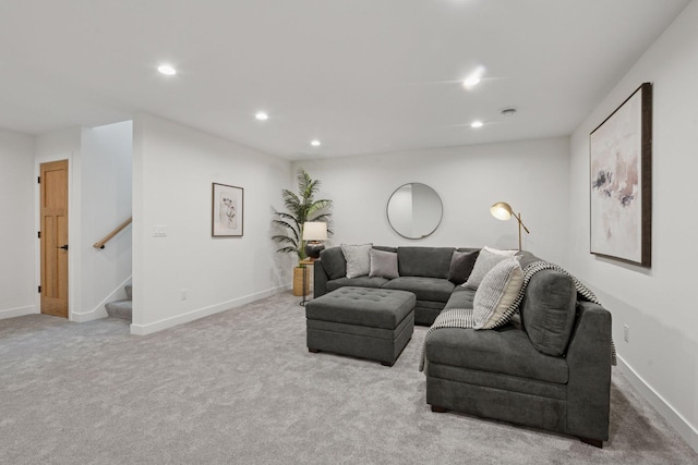 5043 42nd Ave S, Minneapolis, MN 55417 - living area with recessed lighting, carpet, and stairs