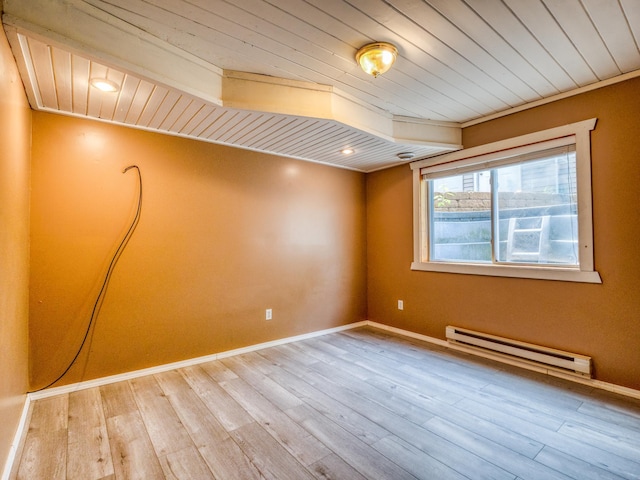1731 Park Ave NW, Bemidji, MN 56601 - spare room featuring a baseboard heating unit, wooden ceiling, and wood finished floors