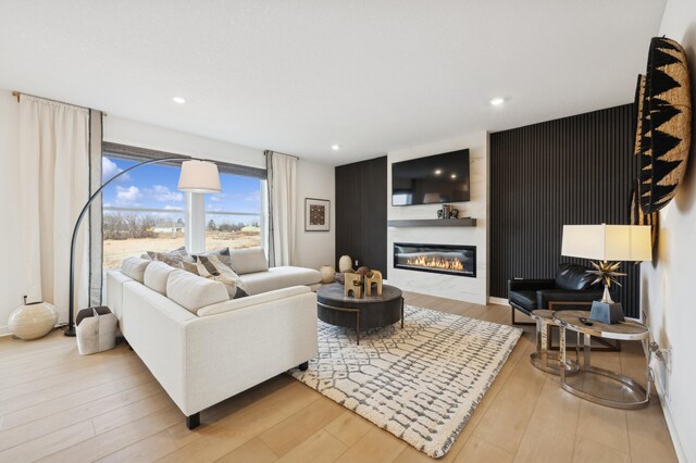 14551 74th St NE, Otsego, MN 55330 - living area featuring wood finished floors, a glass covered fireplace, and recessed lighting
