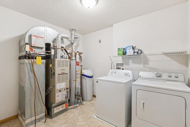 17128 Olson St NW Unit 2508, Elk River, MN 55330 - laundry area with washer and dryer, gas water heater, a textured ceiling, and heating unit