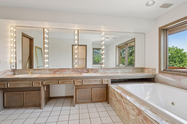 6541 Beach Rd, Eden Prairie, MN 55344 - bathroom featuring healthy amount of natural light, double vanity, and a jetted tub