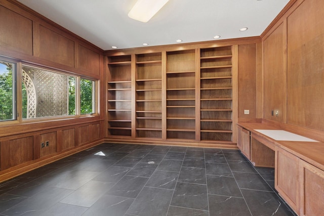 6541 Beach Rd, Eden Prairie, MN 55344 - unfurnished room featuring built in features, wood walls, and recessed lighting