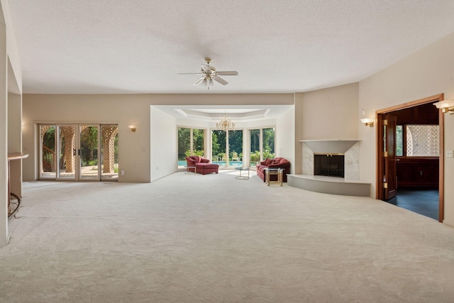 6541 Beach Rd, Eden Prairie, MN 55344 - living area with carpet floors, a high end fireplace, a ceiling fan, and plenty of natural light