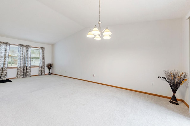 4929 Valley Dr NW, Rochester, MN 55901 - unfurnished room featuring a chandelier, light carpet, and lofted ceiling