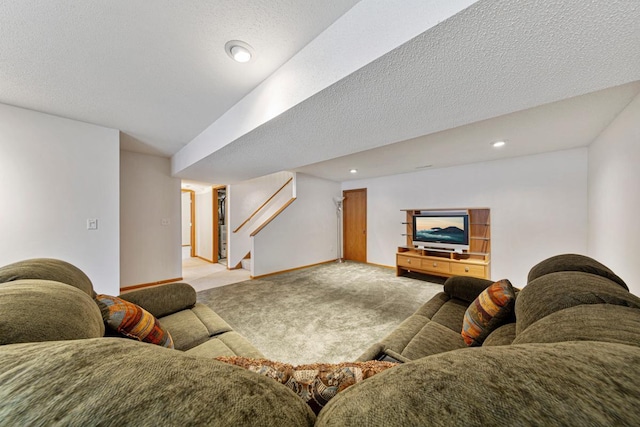 4929 Valley Dr NW, Rochester, MN 55901 - living area with light carpet, stairway, and recessed lighting