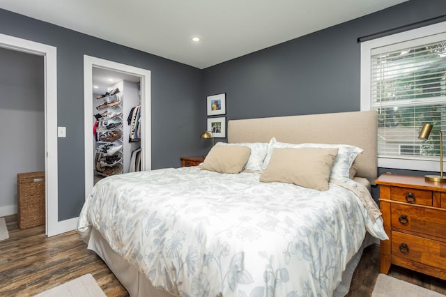 202 Park St, Alexandria, MN 56308 - bedroom featuring wood finished floors, a walk in closet, a closet, and recessed lighting