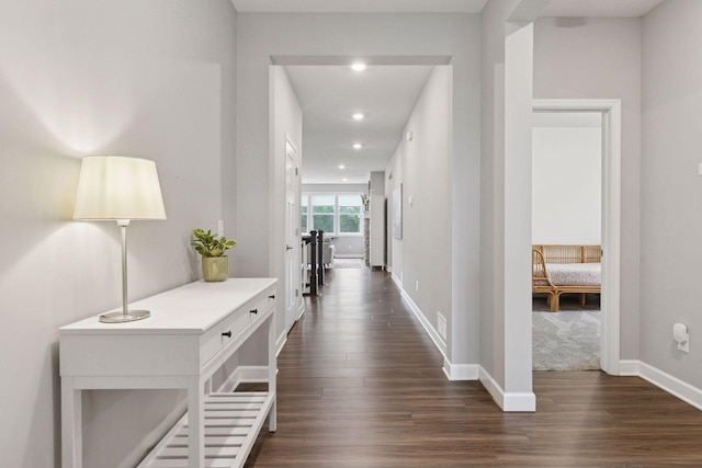 3841 Hyde Ave N, Oakdale, MN 55128 - hall featuring dark wood-style floors and recessed lighting