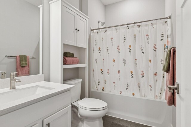 3841 Hyde Ave N, Oakdale, MN 55128 - bathroom featuring vanity, shower / tub combo, and tile patterned flooring