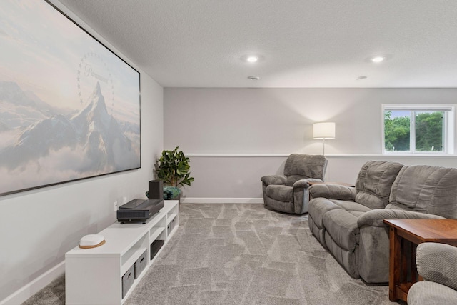 3841 Hyde Ave N, Oakdale, MN 55128 - living room featuring light colored carpet, a textured ceiling, and recessed lighting