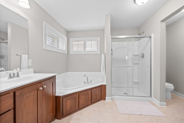 13332 Coachford Ave, Rosemount, MN 55068 - bathroom featuring a shower stall, vanity, a bath, and tile patterned floors