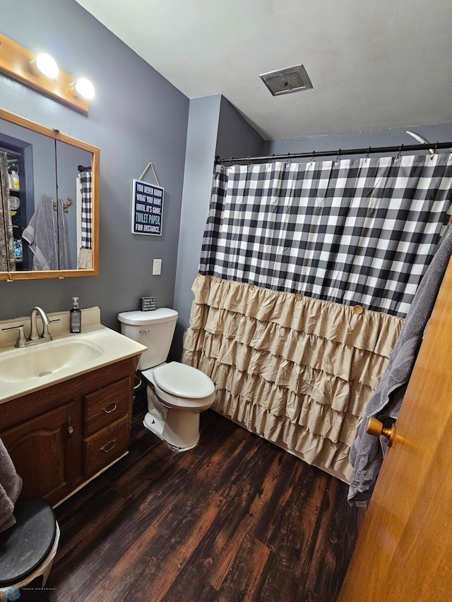 147 5th St, Felton, MN 56536 - bathroom with wood finished floors, vanity, and a shower with shower curtain