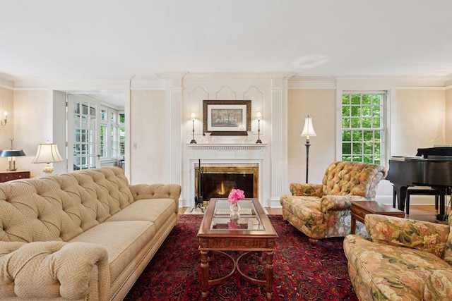 196 Mississippi River Blvd S, Saint Paul, MN 55105 - living room with ornamental molding, a fireplace, and wood finished floors