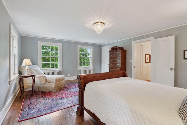196 Mississippi River Blvd S, Saint Paul, MN 55105 - bedroom with radiator heating unit, crown molding, and dark wood-type flooring