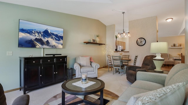 3504 Damon St Unit 38, Eau Claire, WI 54701 - living room with vaulted ceiling, a chandelier, and light carpet